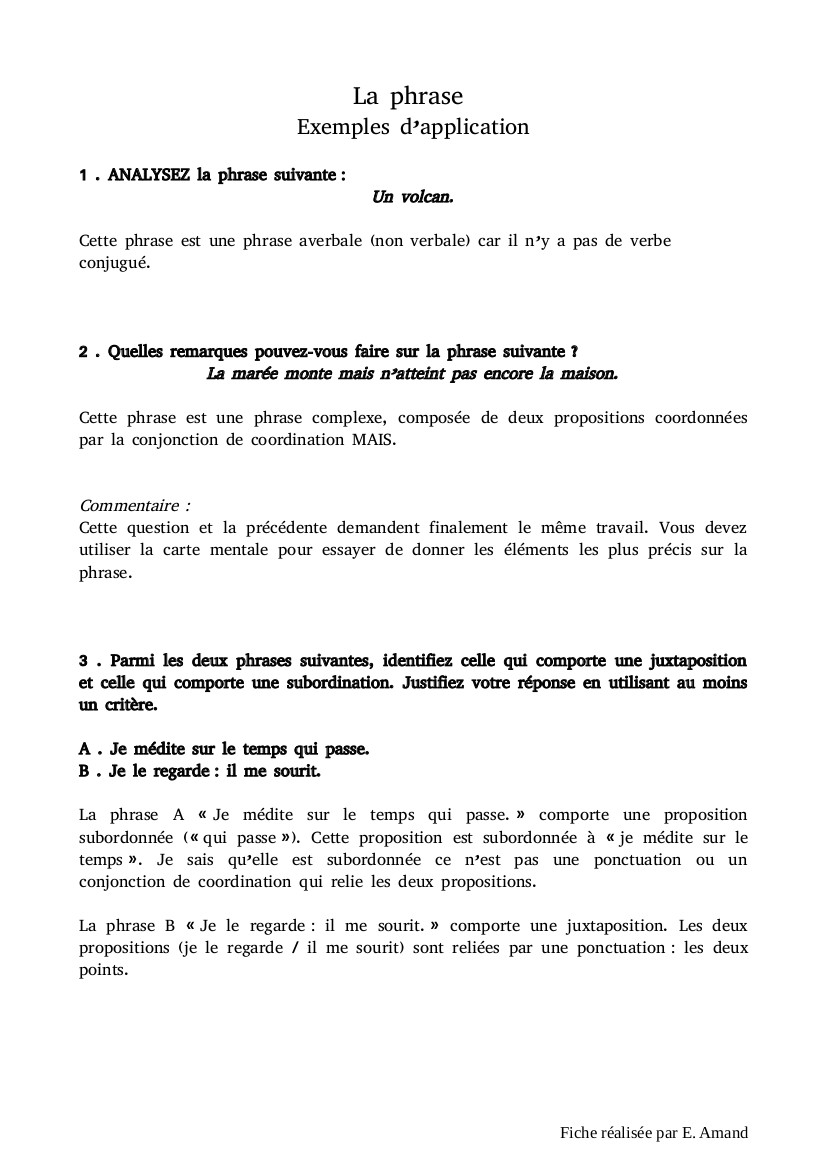 La phrase - Exemples d'application